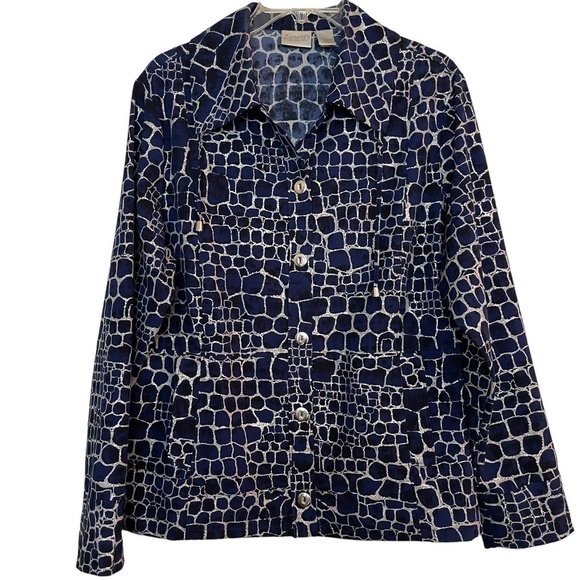 Zynergy By Chicos Women's Size 2/M Stretch Collared Long Sleeve Pockets Top. - Picture 5 of 15